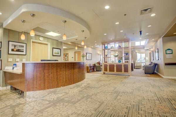 Fountain View Village reception desk and lobby