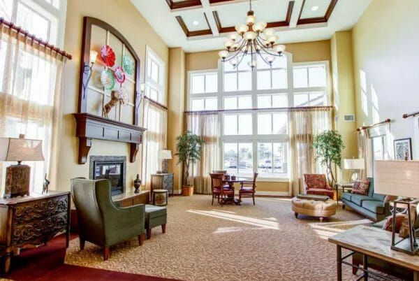 The Groves grand lobby and resident seating