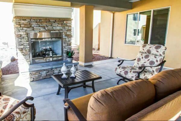 The Groves community outdoor fireplace and resident gathering area