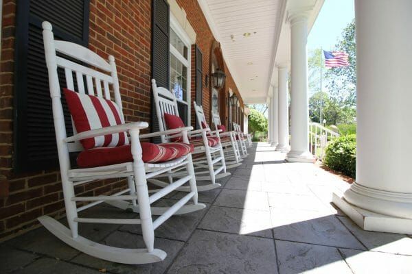 Rocking chairs on the front porch of Baldwin House