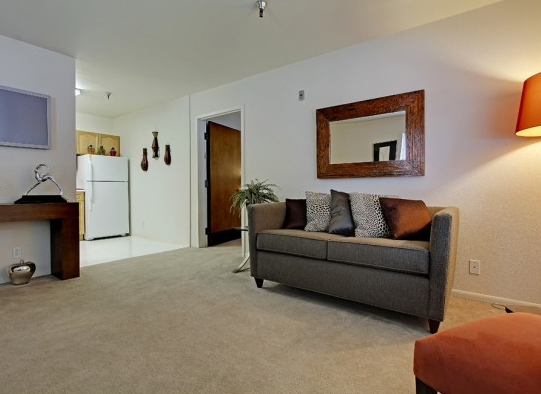 Living room in a Evergreen Court model residence