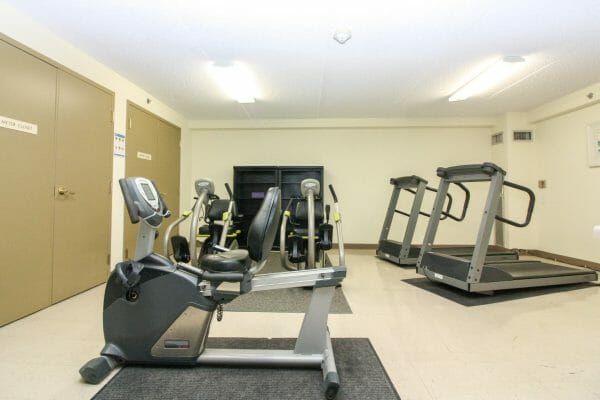 Treadmills and exercise equipment in the Baldwin House Birmingham fitness center