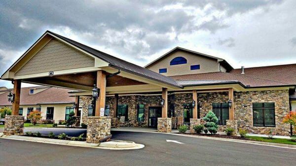 Blue Ridge Assisted Living's building front and covered main entrance