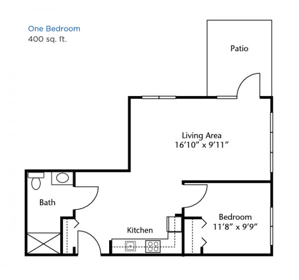 Brookdale West Seattle one bedroom floor plan 400 square feet