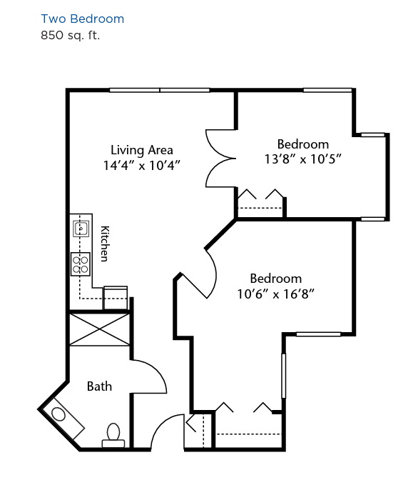 Brookdale West Seattle two-bedroom floor plan 850 square feet
