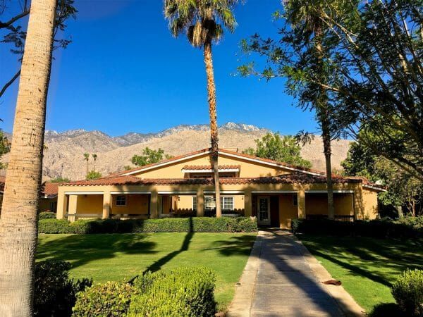 Exterior Building with Mountain View at Pacifica Senior Living Palm Springs