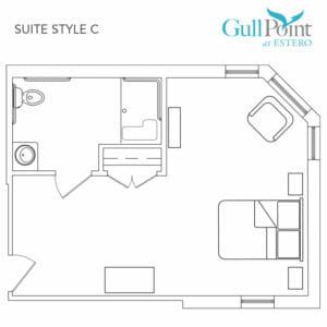 Gull Point at Estero Studio Apartment floor plan with a sitting area - Suite