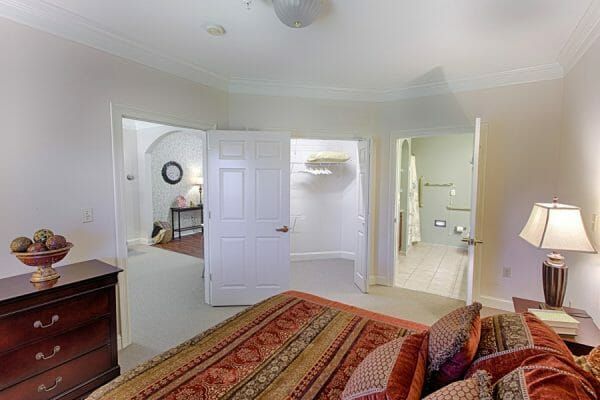 Master bedroom in a cottage home at The Brennity at Fairhope