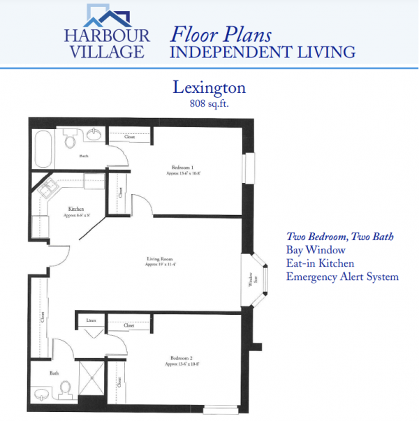 Harbour Village Independent Living Lexington two bedroom floor plan 808 square feet