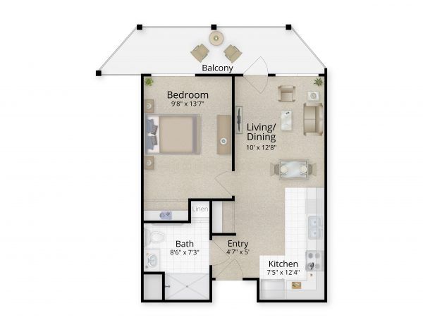 Howard Village one-bedroom floor plan 1