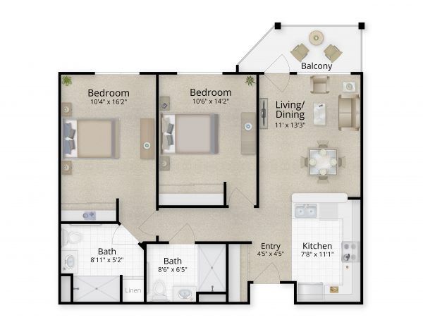 Howard Village two-bedroom floor plan 1