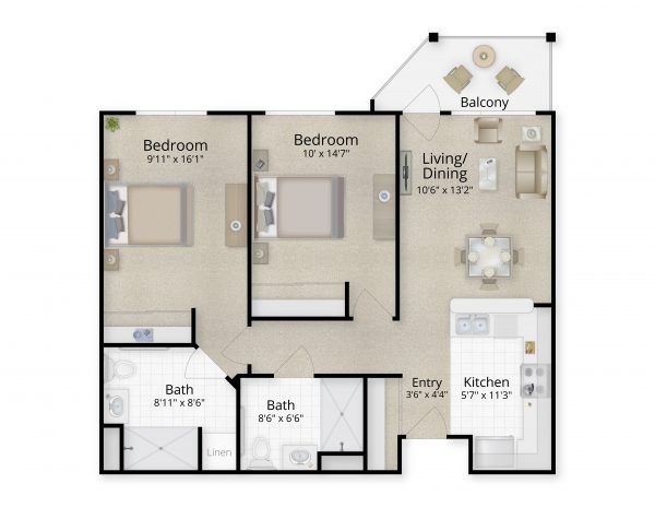 Howard Village two-bedroom floor plan 2