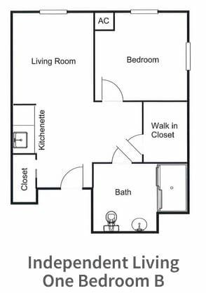 Independent Living One Bedroom B Floor Plan at Capistrano Senior Living