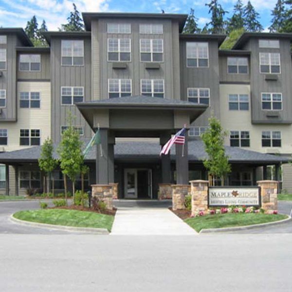 The front exterior and covered entrance of Maple Ridge by Bonaventure
