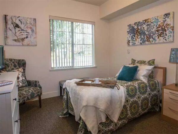 Model bedroom in an apartment in Meadow Oaks of Roseville