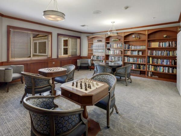 Oakmont of Stockton library and game room