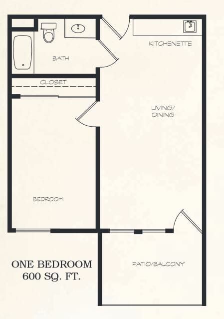 One Bedroom Floor Plan at Waterford Terrace
