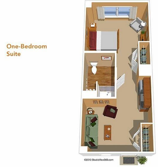 One Bedroom Suite Floor Plan at Sunrise of Woodland Hills