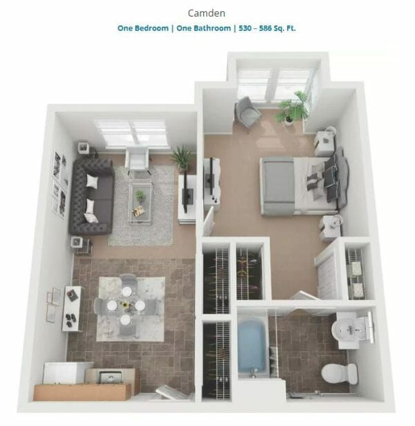 Seaton Voorhees floor plan 2 - Camden & Delaware 530-586 sqft