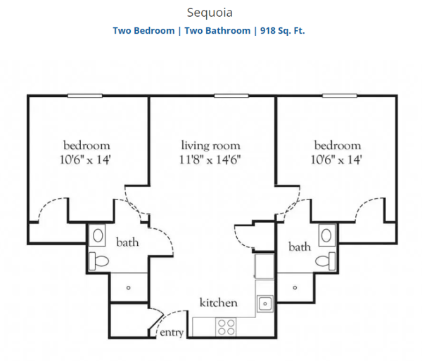 TerraBella Lake Norman independent living floor plan - Sequoia 918 sqft