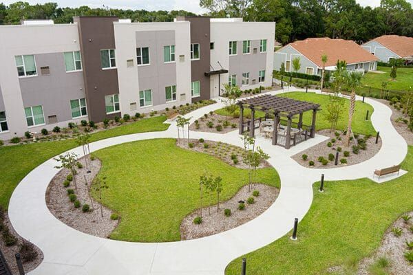 Village on the Green Health Care Center Courtyard Aerial