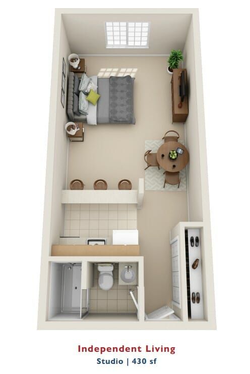 American House Livonia Floor Plan Independent Living Studio 430 Square Feet