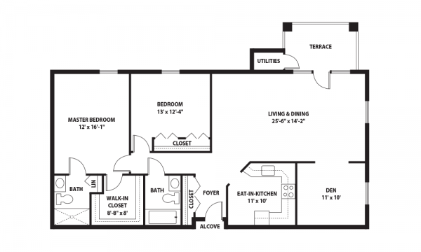 Essex Meadows 2 bedroom deluxe floor plan