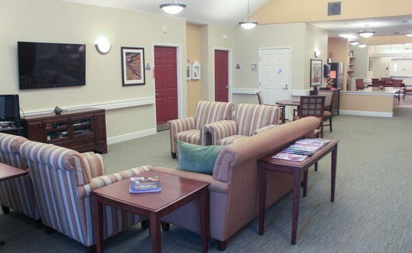 Resident seating in the Montage Creek community living room