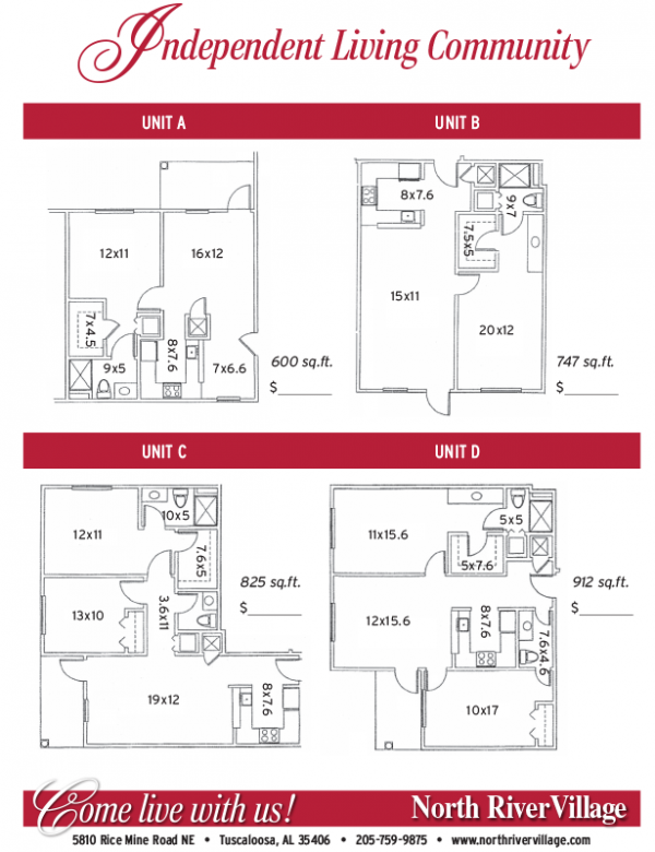North River Village independent apartment floor plans