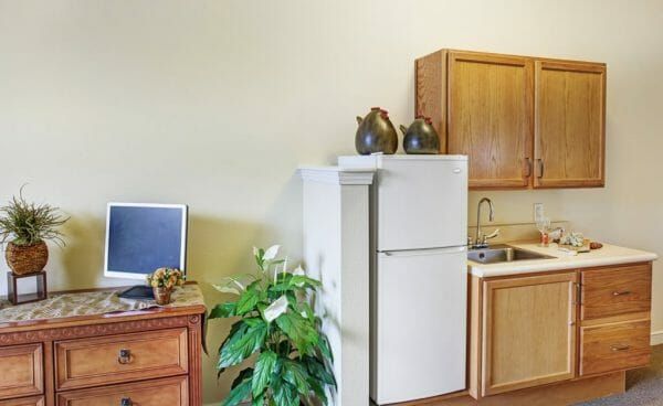 Kitchenette area in a unit at Sunrise of Rocklin