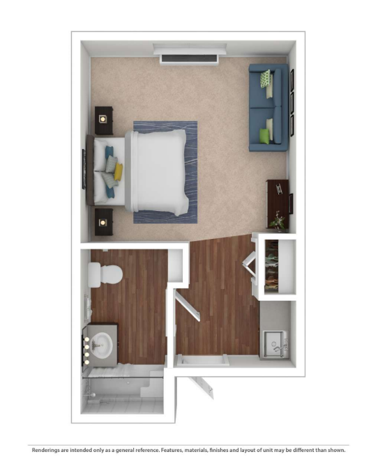 Brooklyn Pointe Assisted Living private studio floor plan