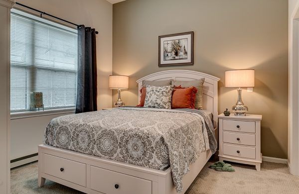 The second bedroom in a model two-room suite at Crescent Fields at Huntingdon Valley