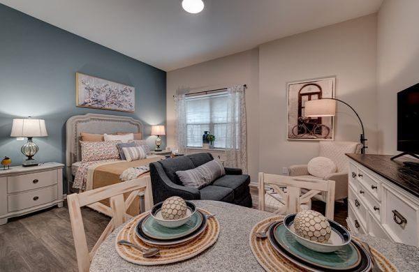 A model studio apartment at Crescent Fields at Huntingdon Valley