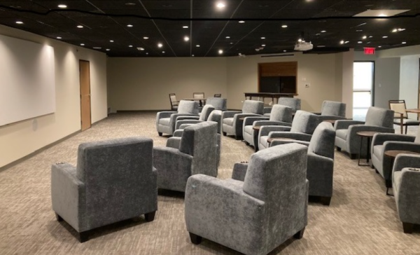 The movie theater at The Parkdale Senior Living & Memory Care