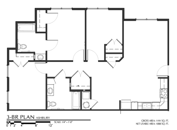 The Ashbury three bedroom floor plan