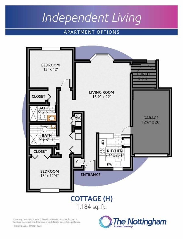 The Nottingham independent living floor plan Cottage H