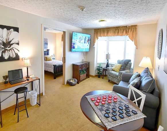 A model assisted living apartment at O’Neill Healthcare North Ridgeville