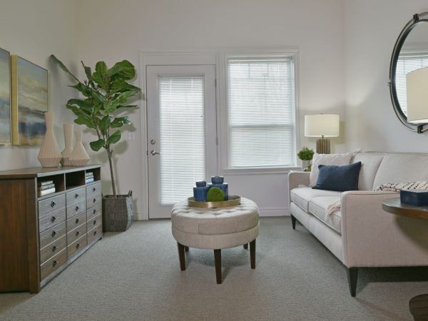 A model apartment living room at Rose Senior Living Beachwood