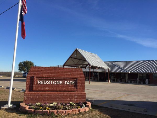 Redstone Park welcome sign and building front