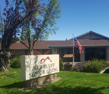 Red Bluff Senior Living building front entrance and welcome sign