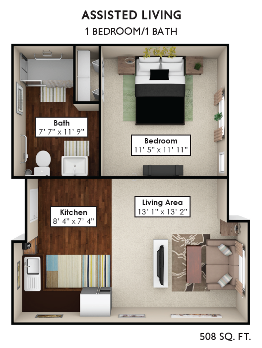 Traditions at North Willow assisted living one bedroom floor plan