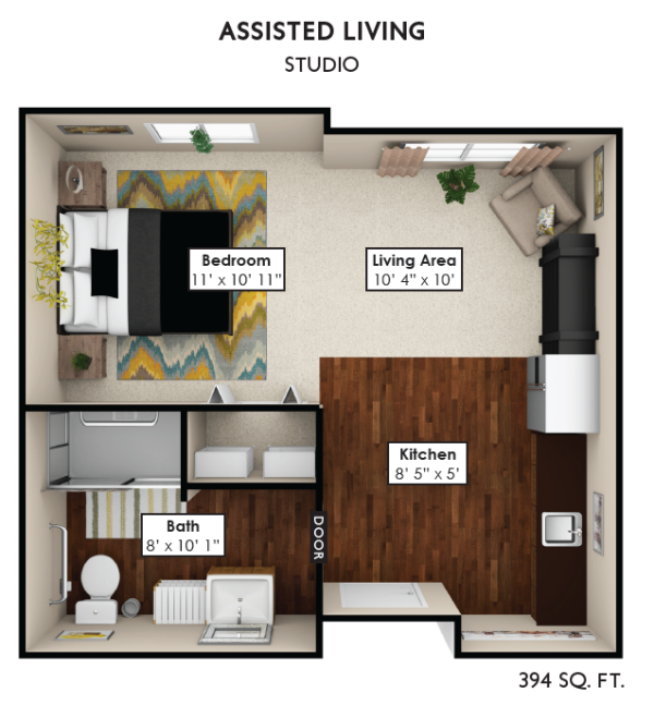 Traditions at North Willow assisted living studio floor plan