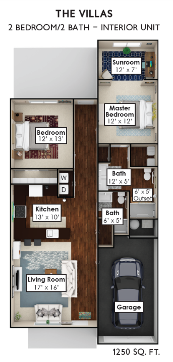Traditions at North Willow villa two bedroom floor plan 1