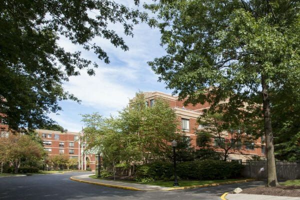Mature trees on Five Star Premier Residences of Teaneck's campus