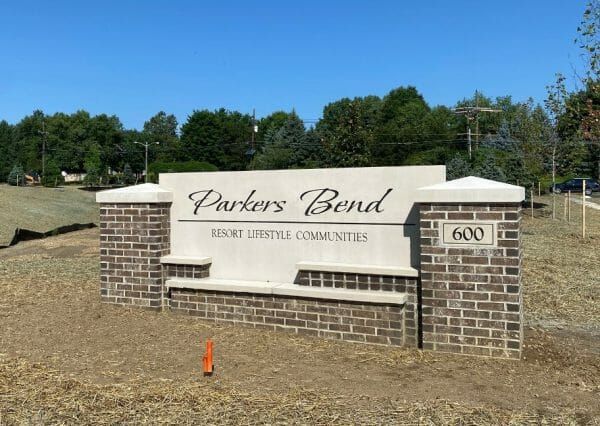 Parkers Bend Retirement Community's brick community sign
