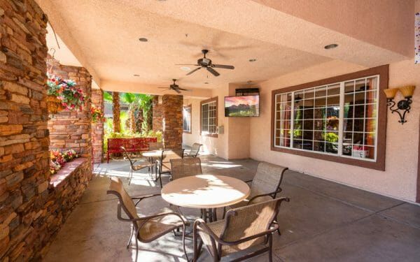 Carefree Senior Living at The Willows' covered patio seating