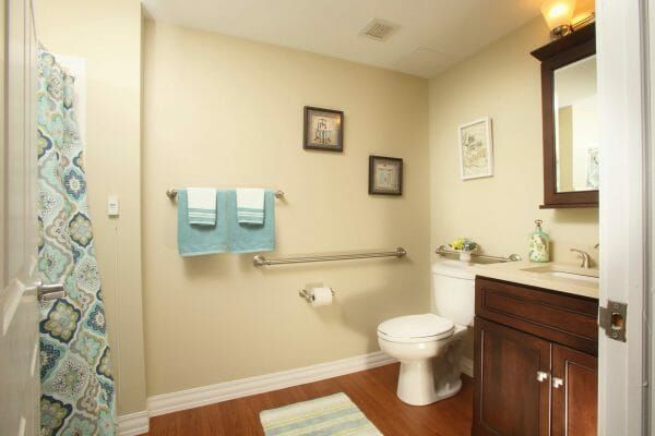 Monmouth Crossing Assisted Living's model apartment, handicap accessible bathroom