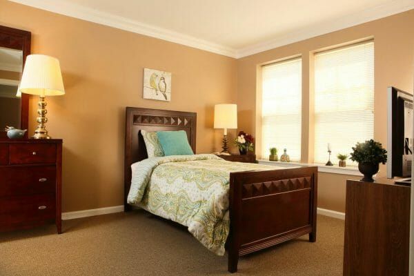 Monmouth Crossing Assisted Living's model apartment bedroom
